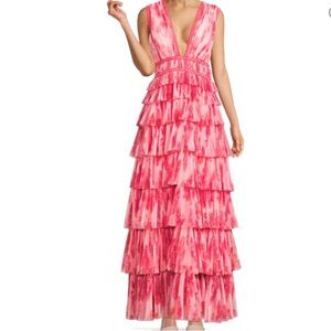 HUTCH PINK TIE DYE TIERED MAXI DRESS